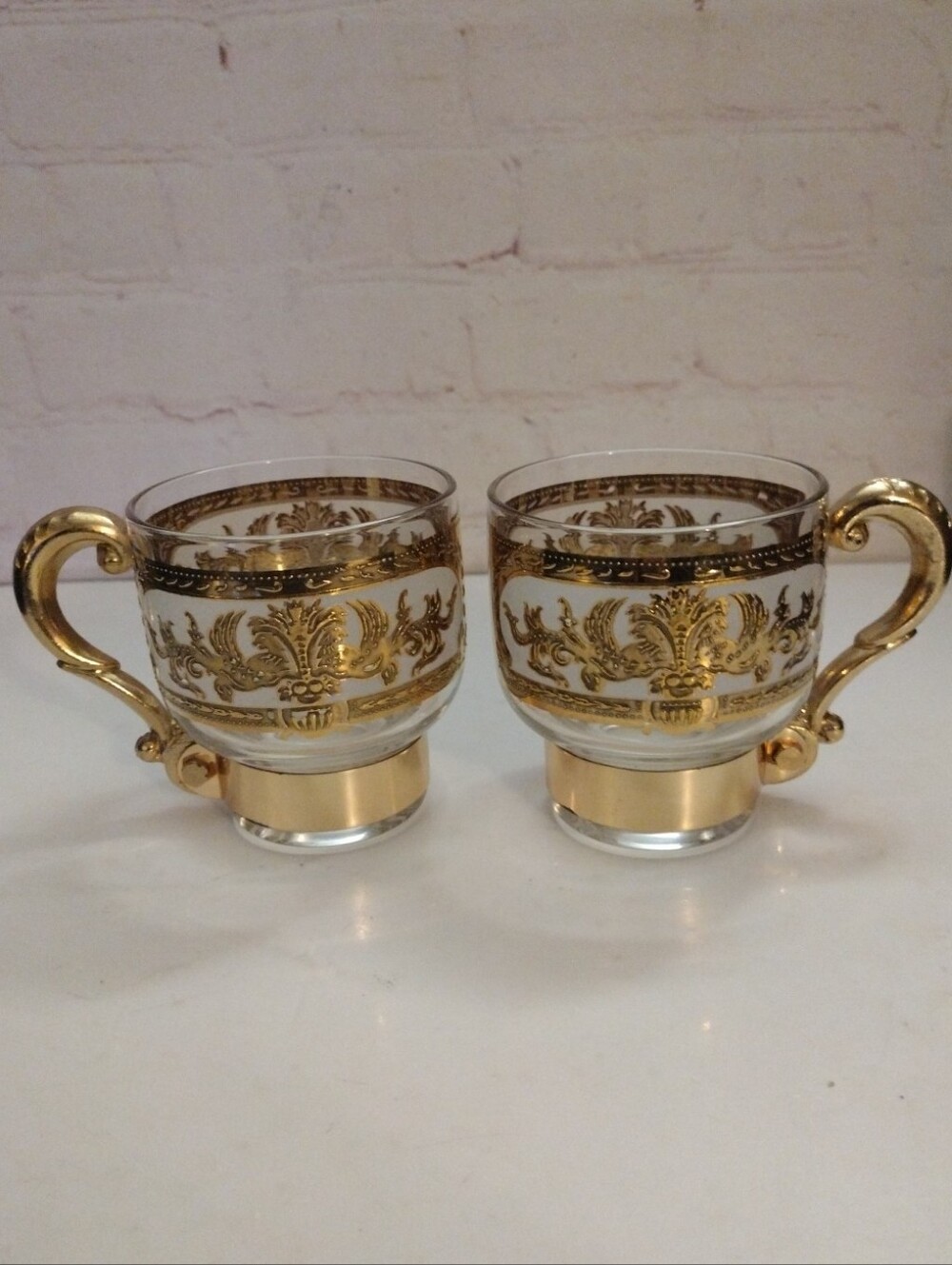 Pair of  Vintage MCM Gold Gilded Hollywood Regency Russian Cocktail Mugs